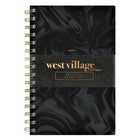 Mead West Village Coil Hardcover Notebook - 9" H x 6" W - Black - 80 Sheets-Elegant Design: Black marbled hardcover with gold text and gold twin-wire binding for a premium look