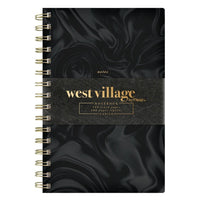 Mead West Village Coil Hardcover Notebook - 9" H x 6" W - Black - 80 Sheets-Elegant Design: Black marbled hardcover with gold text and gold twin-wire binding for a premium look