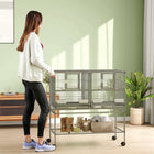 PawHut 40" H Divided Rolling Bird Cage with Removable Metal Tray and Storage Shelf - Dark Grey-4 universal wheels and 2 with brakes ensure quick and safe movement 