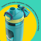Bubba Kids Flo Water Bottle - 16 oz (473 ml) - Wide Mouth - Silicone Sleeve - Push Button Lid - Scuba/Limelight-Easy-to-grip silicone sleeve keeps drinks cold longer, reduces condensation, and comes off for thorough cleaning