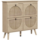 HOMCOM Shoe Storage Cabinet, Narrow with 4 Flip Drawers - Oak-Compact design, great for small entryways or narrow spaces