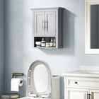 kleankin Bathroom Wall Cabinet with Shelf - Grey-Cabinet with doors and open shelf store your beauty products and daily hygiene items