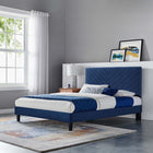 Modway Roxanne Performance Velvet Full Platform Bed - Navy-Tapered Wood Legs