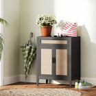 HOMCOM 28" L Sideboard Buffet Cabinet with Storage - Black-Boho style with rattan fronts adds aesthetic appeal