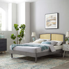 Modway Sierra Cane and Wood Queen Platform Bed with Angular Legs - Grey-Assembly Required