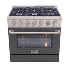 Kucht 36" KDF Series Pro Style Propane Gas Dual Fuel Range - Stainless Steel/Light Blue-Cook and bake like a pro with the extra-large convection oven with 5.2 cu. ft. of capacity, 5-rack configuration and extra-large oven window