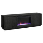 Hudson&Canal Mansfield TV Stand with 26" Crystal Fireplace for TV's up to 78" - Black Grain-Features an electric fireplace with crystal flame-bed and two enclosed cabinets with 4 shelves for ample storage
