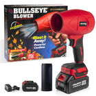 Bullseye Blower 20V Rechargeable Cordless Leaf & Dust Air Blaster with Battery & Charger-Powerful motor spins at 24000 RPM to deliver up to 100 CFM of high velocity airflow that clears leaves, snow, dust, sawdust, and debris