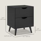 HOMCOM Modern Nightstand with 2 Drawers and Wood Legs - Black-Cut-out handles for drawers easy opening