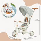 Qaba 7 in 1 Toddler Tricycle with Adjustable & Removable Parent Handle - Cream White-Soft PU seat and adjustable backrest offer comfort for long rides 