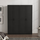 Manhattan Comfort Cornelia 59.22" 2-Piece Modern 8-Shelf Storage Closet - Black-Vertical Rectangular Geometric Door Design with Black Metal Pull Handles
