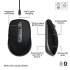 Logitech MX Anywhere 3S Compact Wireless Bluetooth Mouse for Mac - 8K DPI Any-Surface Tracking - Quiet Clicks - USB C - Space Grey-Optimize Workflow With Bluetooth Mouse for Mac: Work uninterrupted across Apple devices, set tracking speed, customize buttons, and use ready-made app-specific customizations with Logi Options+
