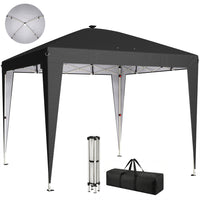 Outsunny 10 ft W x 10 ft L Pop Up Canopy Tent with Central Light - UPF 50+ - Black-Built-in solar or USB charged central light for convenient illumination