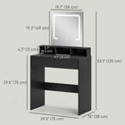 HOMCOM Makeup Vanity Desk with Mirror and Lights - 29.5" L x 15" W x 53.1" H - Black-Melamine-coated particleboard construction with anti-tip design and anti-slip feet ensures durability and stability 