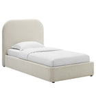 Modway Keynote Upholstered Fabric Curved Twin Platform Bed - Heathered Weave Ivory-MDF Frame