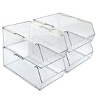 Azar Displays Large Narrow Plastic Storage Bin - Clear - 4 Pack-Clear design for quick visibility and effortless organization