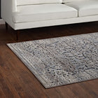 Modway Margarida Distressed Vintage Turkish Area Rug - 5 ft W x 8 ft L - Blue/Cream- Polypropylene / Chenille Yarn