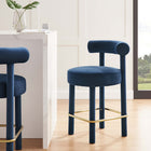 Modway Toulouse Performance Velvet Counter Stool - Midnight Blue Gold-Stain-Resistant Upholstery