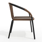 Flash Furniture Dark Brown Rattan Indoor-Outdoor Restaurant Stack Chair-Integrated Arms