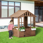 Outsunny Outdoor Kids Wooden Cottage Playhouse with Doors and Flower Pot Holders - Brown-Half-sized door for easy in and out 