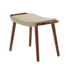 Manhattan Comfort Geta 25.2" Mid-Century Modern Linen Weave Upholstered Ottoman - Barley and Antique Walnut-Stylish Handles on Product Frame for Easy Mobility