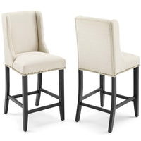Modway Baron Upholstered Fabric Counter Stool - Beige - Set of 2-Elegant Modern Counter Stool