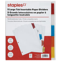 Staples Wide Tab Insertable Dividers - 5 Tab - Coloured-Insertable Tabs