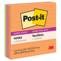 Post-it Super Sticky Notes - 4" x 4" - Energy Boost Collection - Lined - 270 sheets - 3 Pack-Post-it Super Sticky Notes have 2X the sticking power
