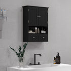 kleankin Bathroom Wall Cabinet with Shelf and Drawers - Black-Magnetic lock design for closing the doors easily