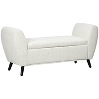 HOMCOM Upholstered Storage Bench with Armrests - Cream White-Button-tufted design adds a touch of elegant glamour to your house