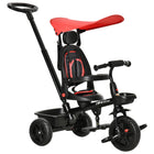 Qaba 4-in-1 Kids Tricycle and Push Bike - Red-4 in 1 design with detachable parent push handle, canopy, and guardrail 