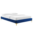 Modway Sutton Performance Velvet Queen Bed Frame - Navy-Gold Metal Legs With Non-Marking Caps