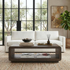 Hudson&Canal Lonni 47" Wide Rectangular Coffee Table - Brown Oak-Rounded corners on a rectangular tabletop with a lower shelf for storage