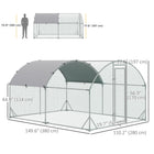 PawHut Galvanized Large Metal Chicken Coop Cage - 9.2' x 12.5' x 6.5' - Silver-Tall height allows owners to enter and exit feeding areas easily 
