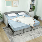 HOMCOM Twin Size Upholstered Trundle Daybed with Storage Pockets - Light Grey-Converts easily from a 3-seater sofa/single bed to a double bed with casters and straps