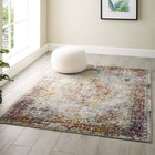 Modway Success Merritt Transitional Distressed Floral Vintage Medallion Area Rug - 4 ft W x 6 ft L - Multicolored-Protect Floors From Foot Traffic / Furniture
