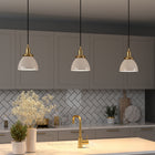 Hudson&Canal Madison 8" Wide Pendant with Metal Shade - Pearled White/Brass/Pearled White-Product Dimensions: 8" L x 8" W x 9" H