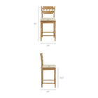 Modway Jax Oak Wood Counter Stool With Wavy Razor Back and Cushion - Weathered Oak Linen-Wavy Razor Back