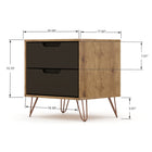 Manhattan Comfort Rockefeller 20.08" Mid-Century Modern 2-Drawer Nightstand 2-Piece Set - Nature/Textured Grey-Includes 2 Spacious Drawers With Simple .75 Gliding Mechanism