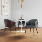 Manhattan Comfort Reeva 23.23" Modern Leatherette Upholstered Dining Chair - Walnut and Graphite Grey  - Set of 2-Frame Made of Solid Beech Wood with Rich Walnut Finish