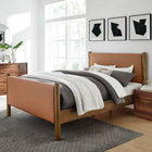 Modway Maven Queen Size Vegan Leather Upholstered Platform Bed - Tan Walnut-Vegan Leather