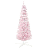 HOMCOM 5' Pencil Artificial Christmas Tree with Snow-Flocked Branches - Pink-Lush with tips that provide a healthy, natural look 