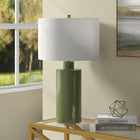 Hudson&Canal Selina 25" Tall Ceramic Table Lamp with Fabric Shade - Tarragon Green/White-Handcrafted tarragon green finish is applied to the round ceramic base