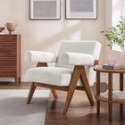 Modway Lyra Boucle Fabric Armchair - Ivory-Plywood Frame, Rubber Wood Legs