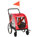 Aosom 2-in-1 Pet Bike Trailer and Stroller with Universal Wheel Reflectors and Flag - Red-2-in-1 design can be used as a trailer and a pet stroller 