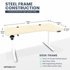 MotionGrey Ergo2 XL Adjustable Right L-Shaped Standing Desk with Memory Settings - 63" x 24" - Light Brown Top - White Frame-Industry Leading - The MotionGrey Black Standing desk has an extended height range from 73cm to as high as 118cm. The MG keypad can set your favorite sitting and standing heights, then simply press on the saved setting to return to that position.