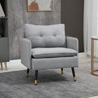 HOMCOM Modern Accent Chair with Wide Lounge Seat - Steel Legs - Button Tufted for Bedroom - Grey-The seat and back cushions are generously padded with high-density foam and S-springs for comfort and support
