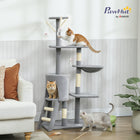 PawHut 53" H Multi-Level Cat Tree with Sisal Scratching Posts - Grey-Wide, thick particle board base and anti-tip strap keep the cat tree stable and secure 