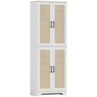 HOMCOM 67" H Kitchen Pantry Cabinet with 4 Rattan Doors and Adjustable Shelves - White-6-tier shelves provide ample storage, maximizing space 