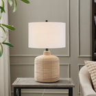 Hudson&Canal Jolina 20.5" Tall Petite/Rattan Table Lamp with Fabric Shade - Natural Rattan/White-Rated for one 60W incandescent bulb - 9W LED bulb, 13W fluorescent (CFL) bulb, or 9W self-ballasted LED bulb, E26-base bulb, Bulb not included